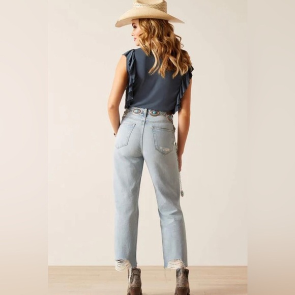 NWT Ariat jeans Mykonos ultra high rise Tom boy distressed jeans 33 reg - Picture 3 of 16